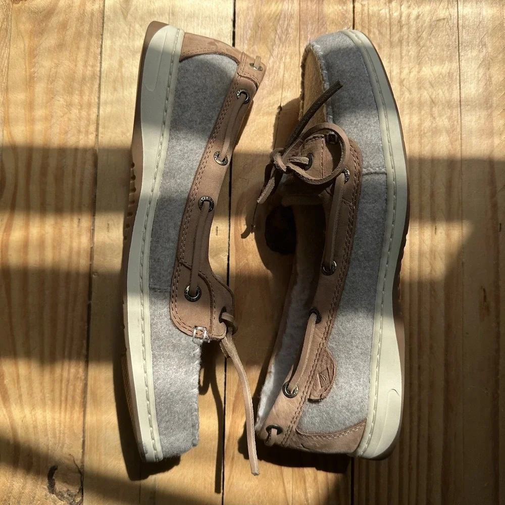 NEW SPERRY Angelfish 1 Eye Boat Shoe Women's Size US 8.5 Gray Grey Brown Cozy
